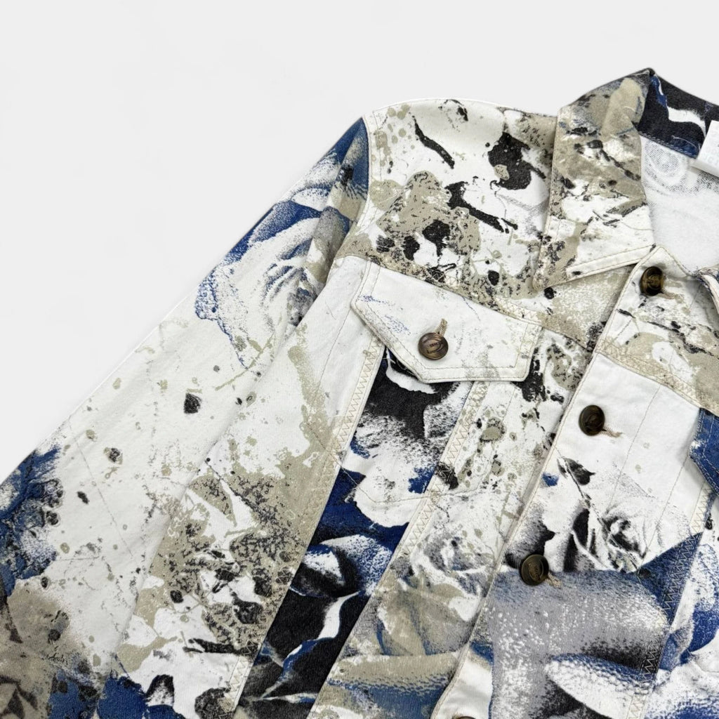 Just Cavalli 2000s Abstract Floral Denim Trucker Jacket