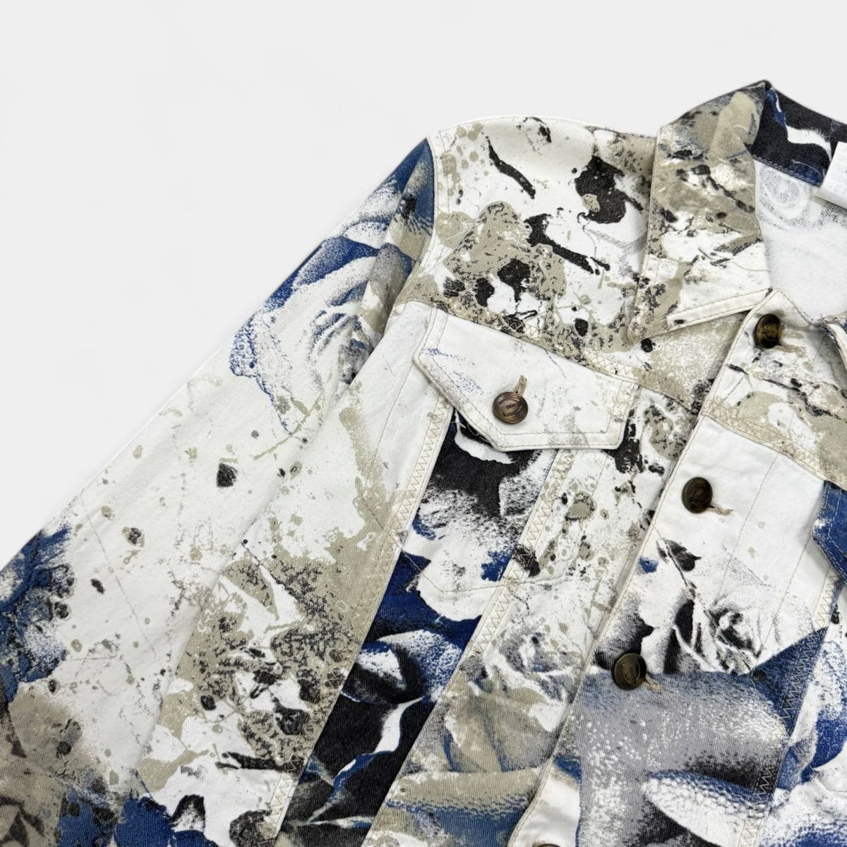 Just Cavalli 2000s Abstract Floral Denim Trucker Jacket