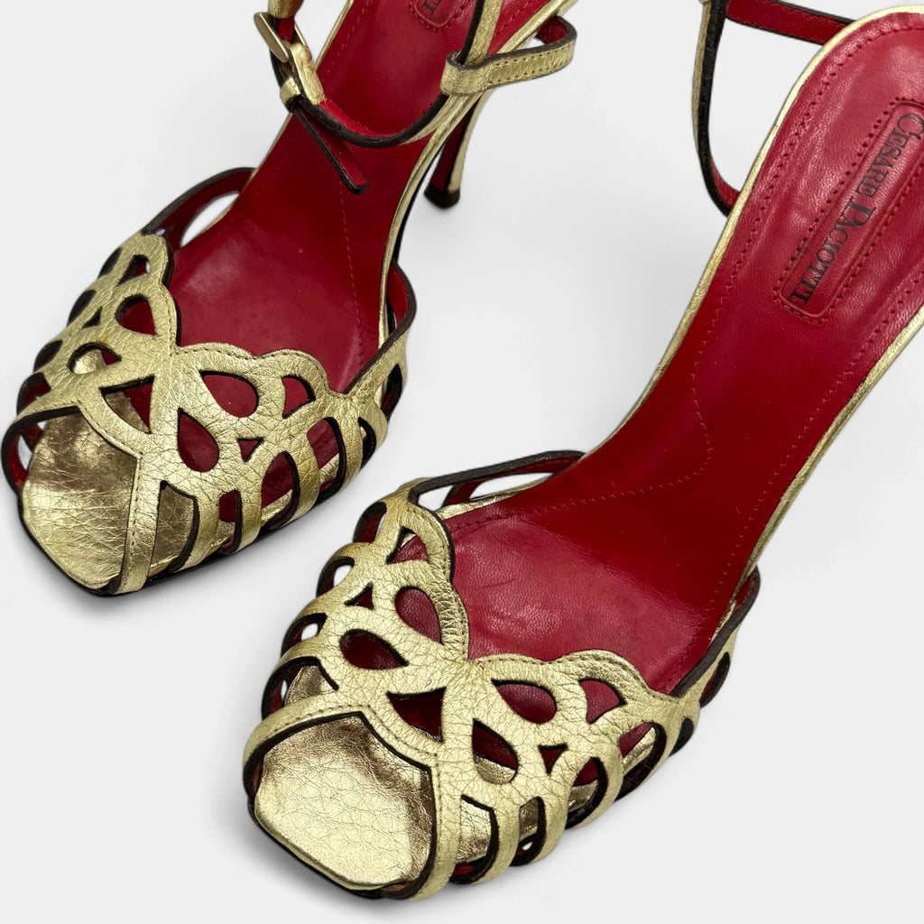 Cesare Paciotti 2000s Gold Dagger-Heel Strappy Sandals