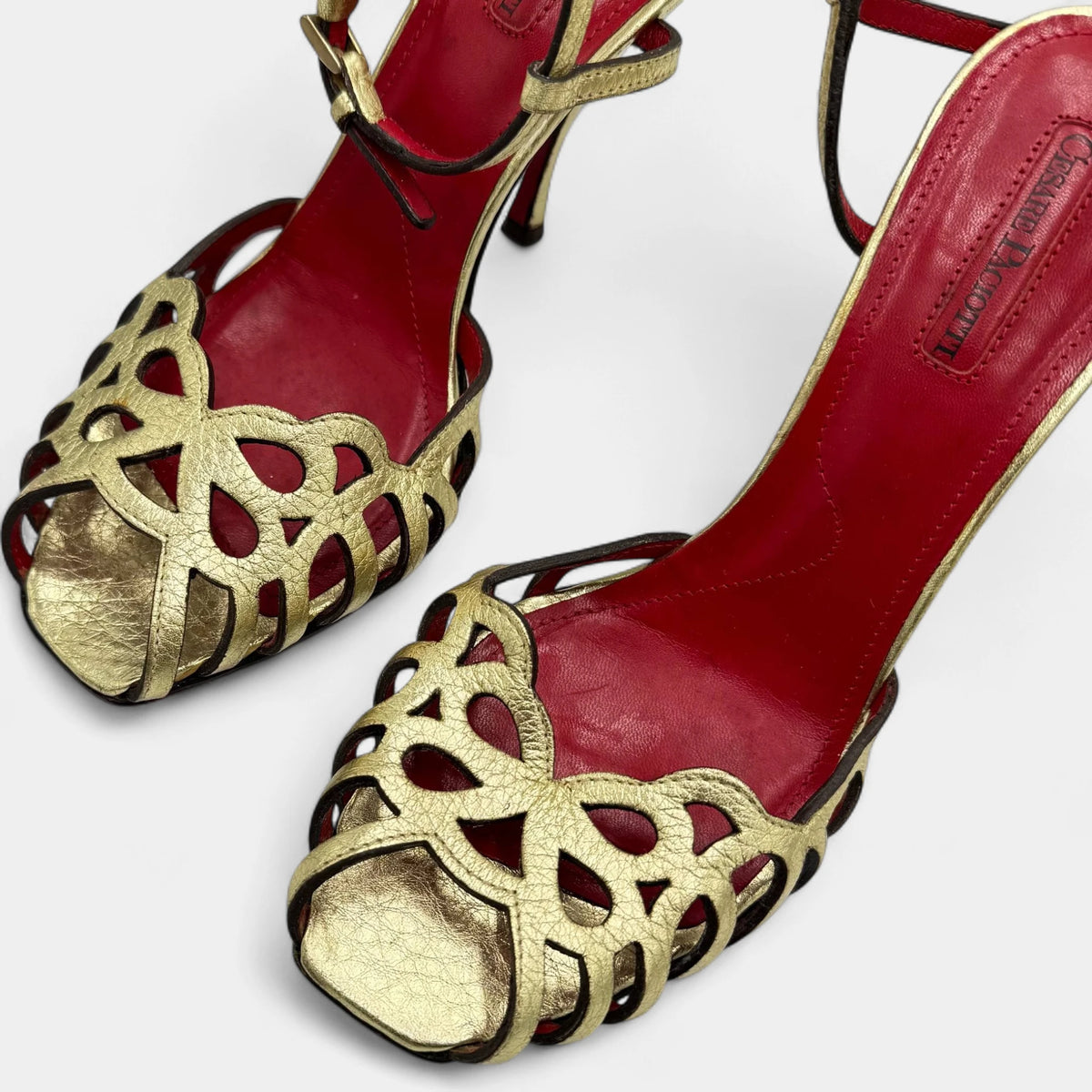 Cesare Paciotti 2000s Gold Dagger-Heel Strappy Sandals
