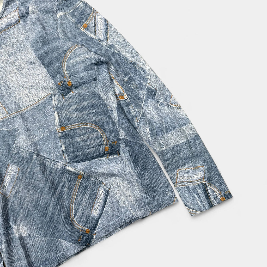 Roberto Cavalli Printed Denim Effect Long T-Shirt - detail 1