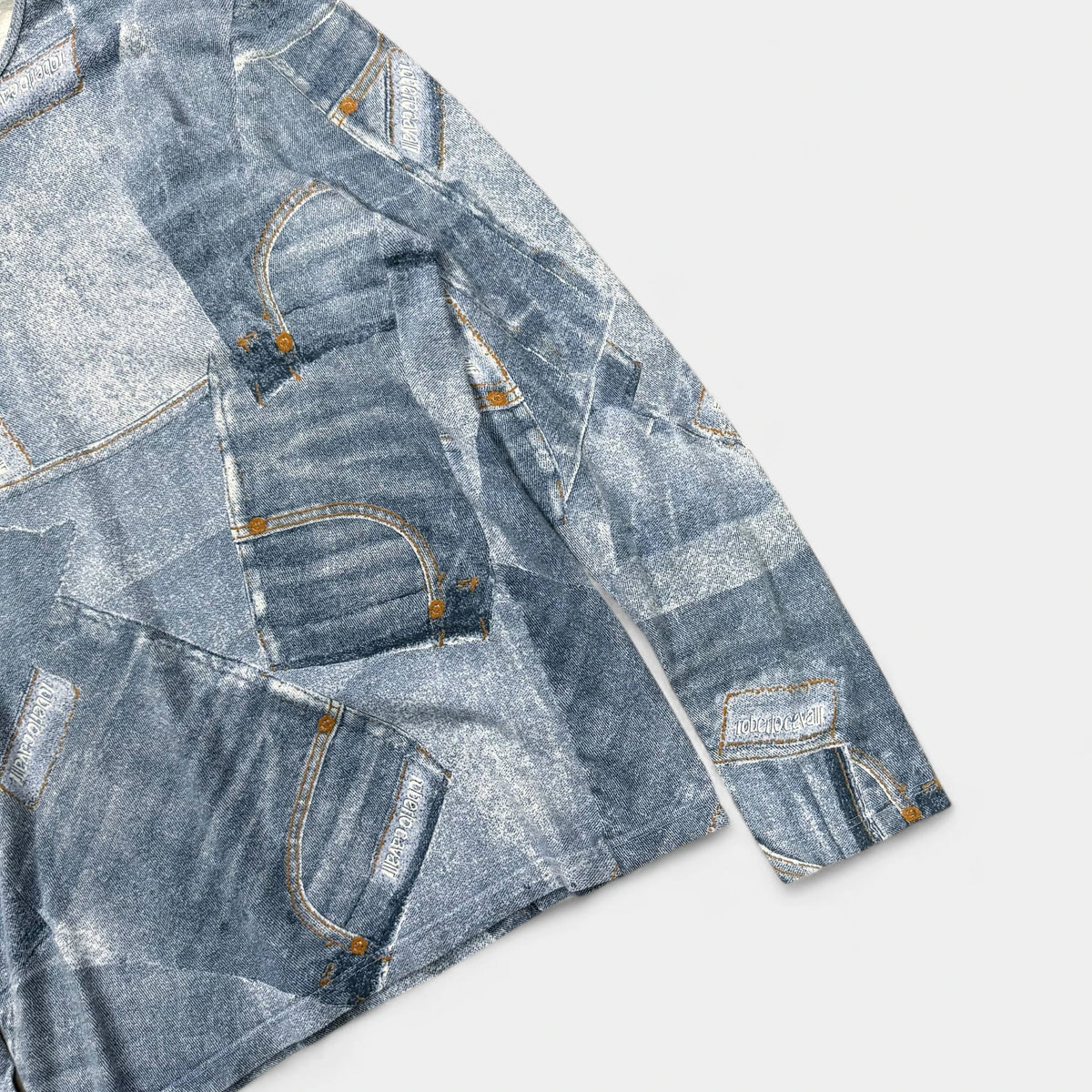 Roberto Cavalli Printed Denim Effect Long T-Shirt - detail 1