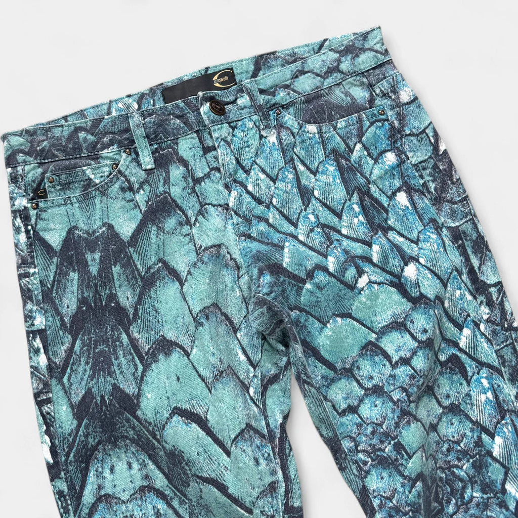 Just Cavalli Straight Leg Turquoise Blue Animal Print Pants - detail 1