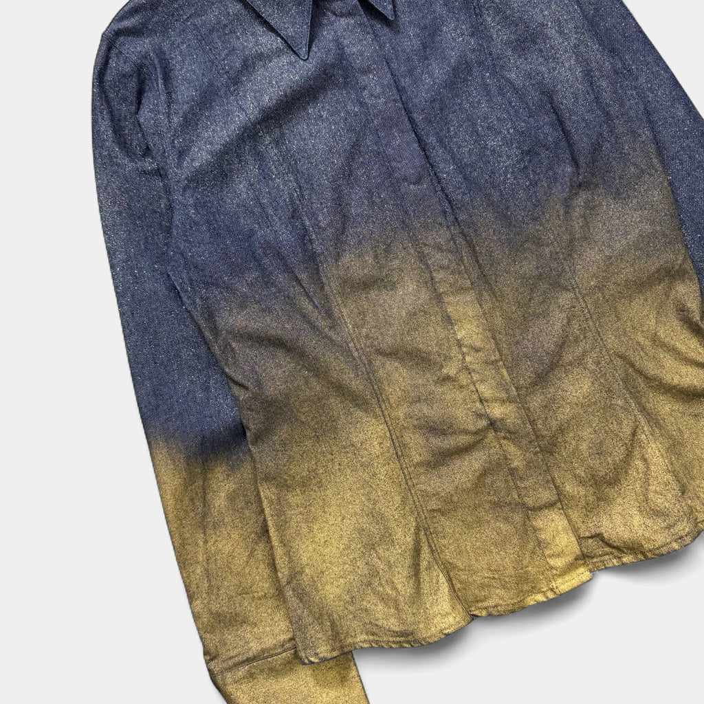 Fendi 90's Metallic Gold Gradient Denim Shirt by Karl Lagerfeld