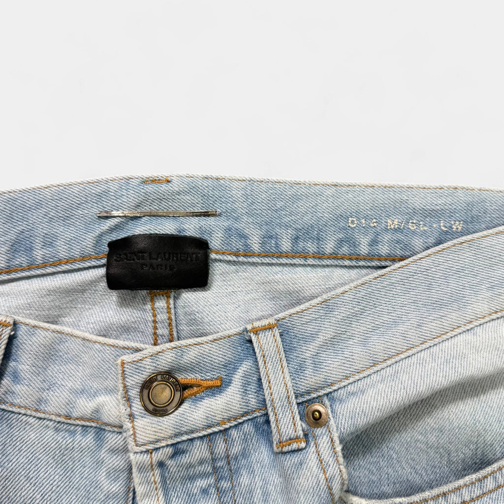 Saint Laurent "Love Me Forever Or..." Embroidered Denim Jeans