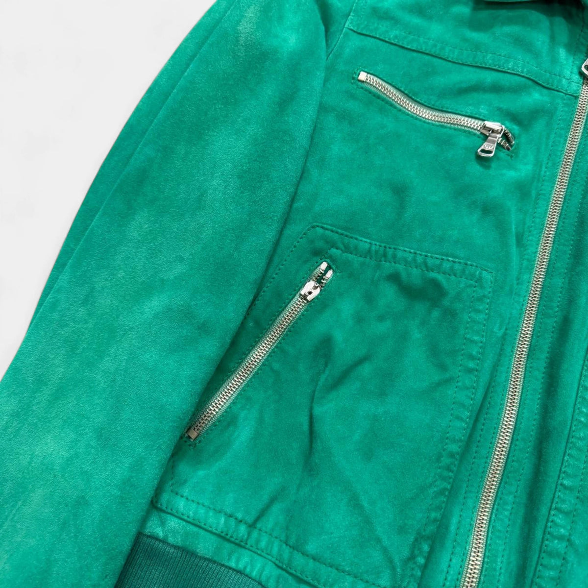 D&G Dolce & Gabbana Late 1990s / Early 2000s Green Suede Multi-Zip Blouson Jacket