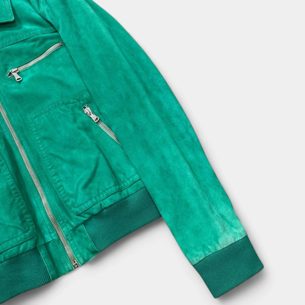 D&G Dolce & Gabbana Late 1990s / Early 2000s Green Suede Multi-Zip Blouson Jacket