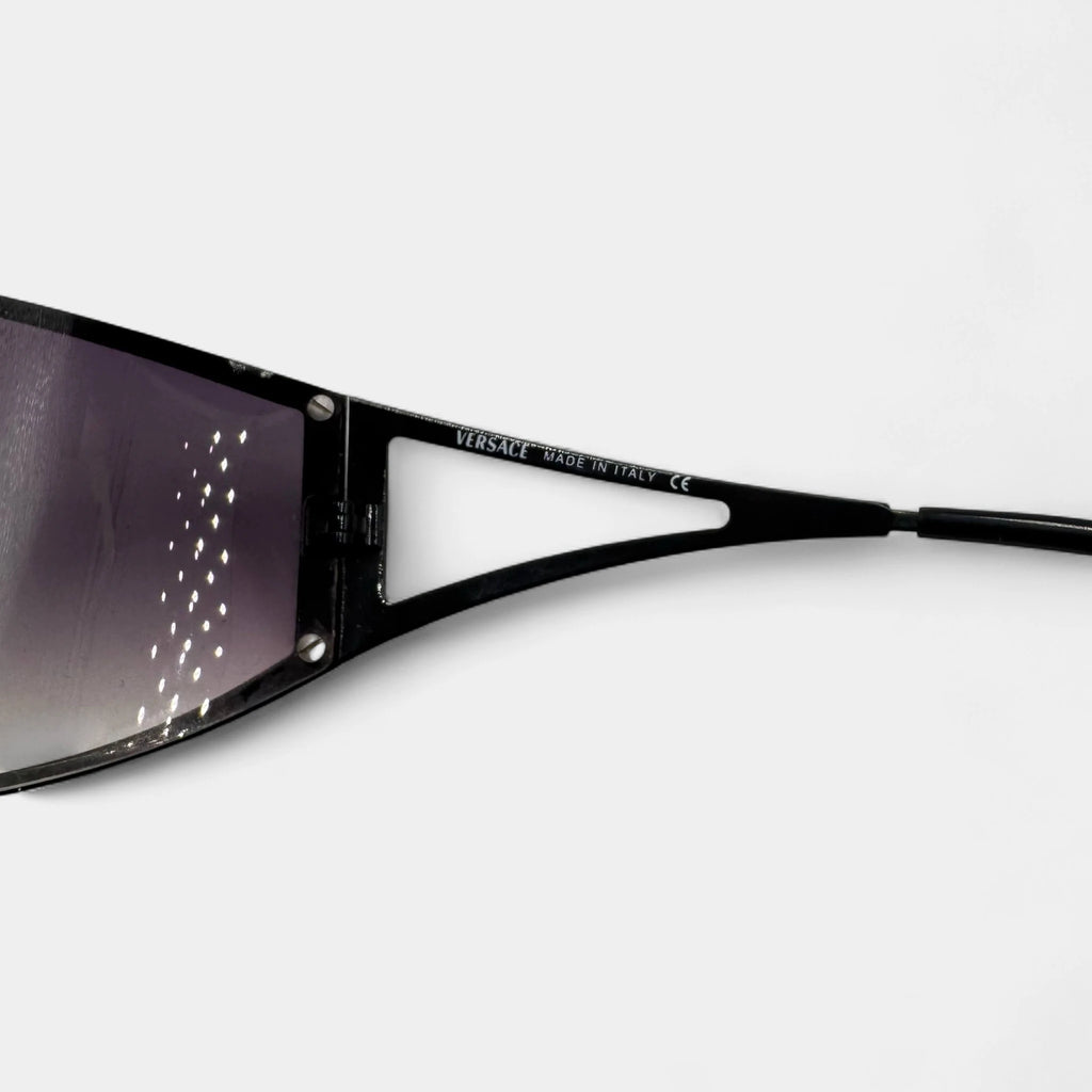 Versace 2000s Black Cutout Split-Temple Shield Sunglasses