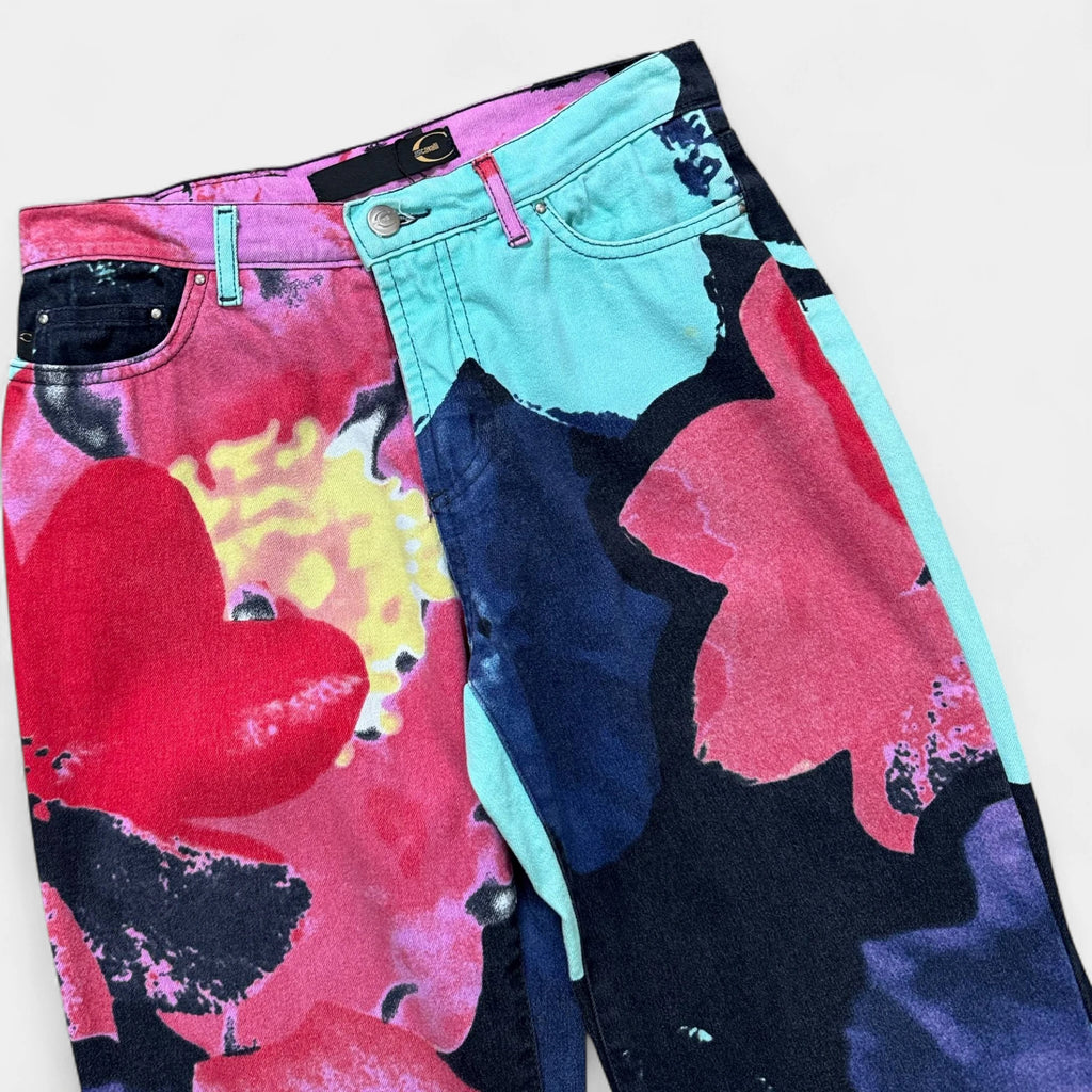 Just Cavalli 2000s Turquoise and Pink Floral Flared Pants - detail 1