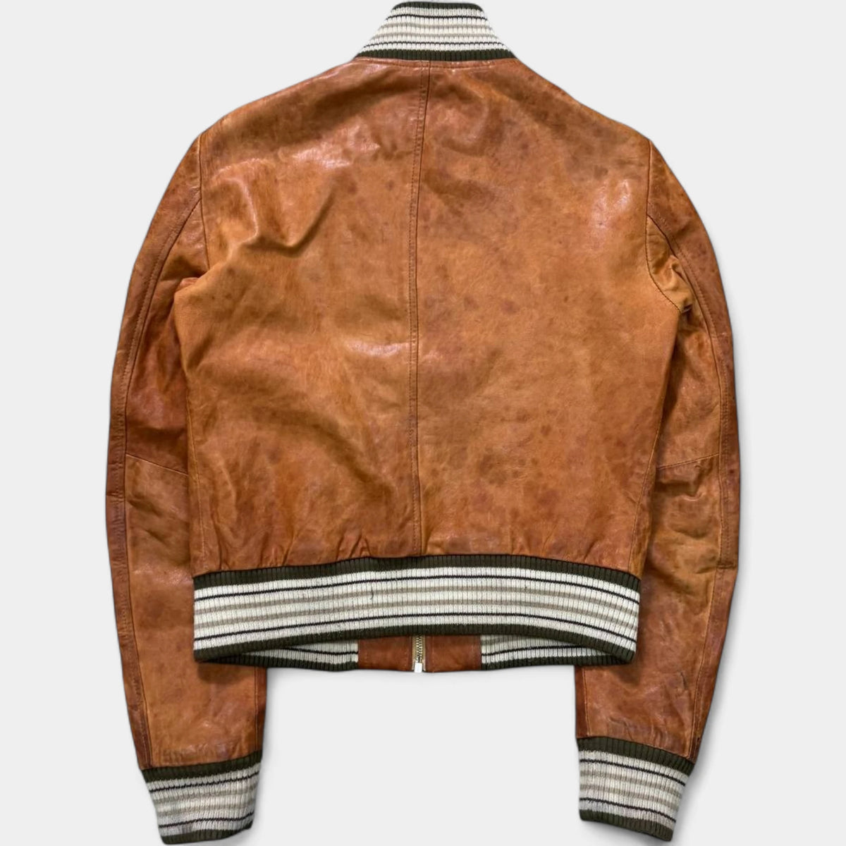 Dolce & Gabbana Early 2000s Distressed Brown Leather Multi-Pocket Bomber Jacket