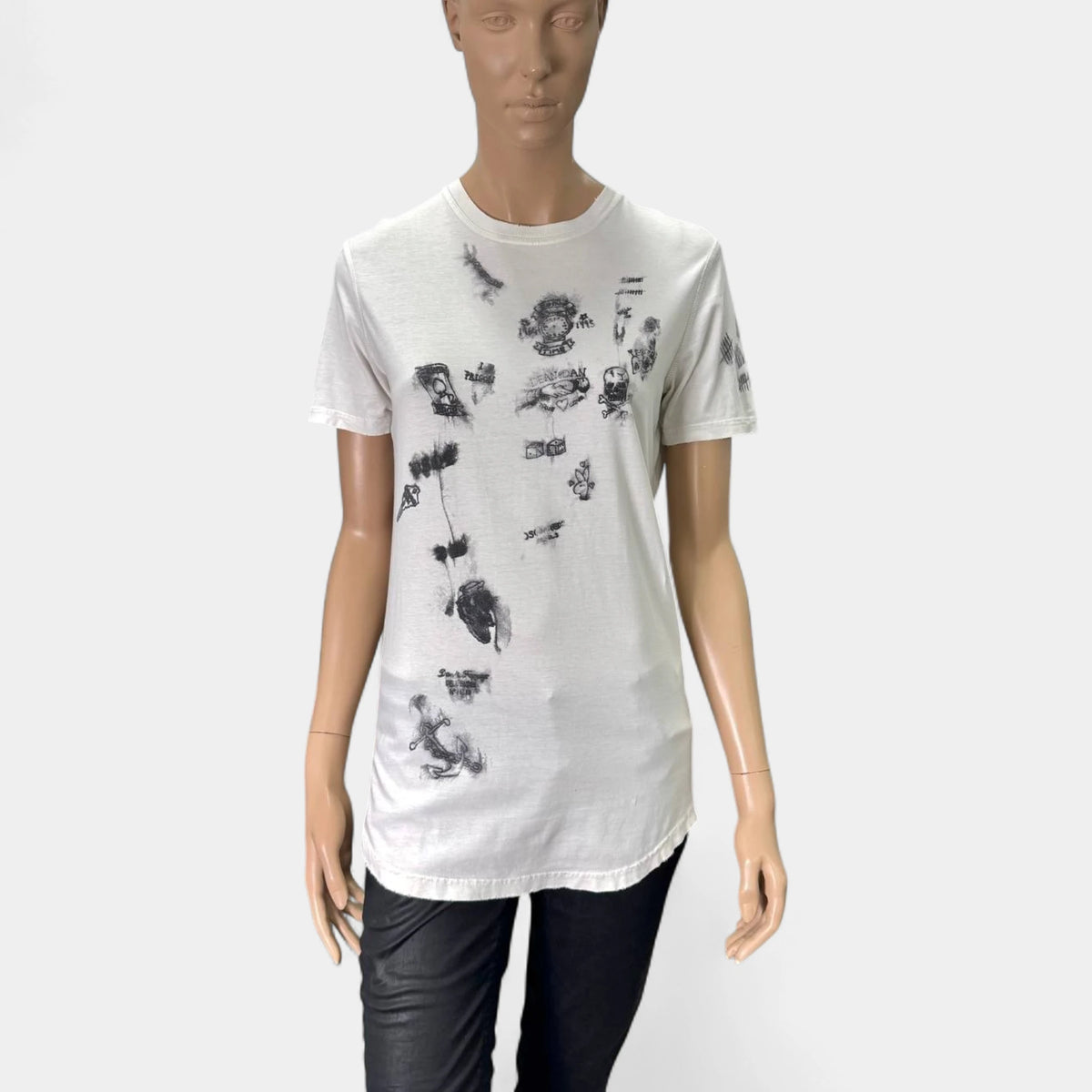 Pierre Balmain SS11 Distressed Washed Grey Tiger Graphic Extra Long Tank Top