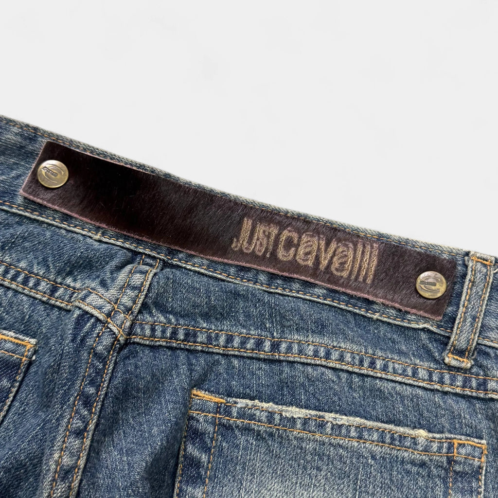 Just Cavalli 2000s Pony Hair Patch Studded Denim Jeans - detail 6