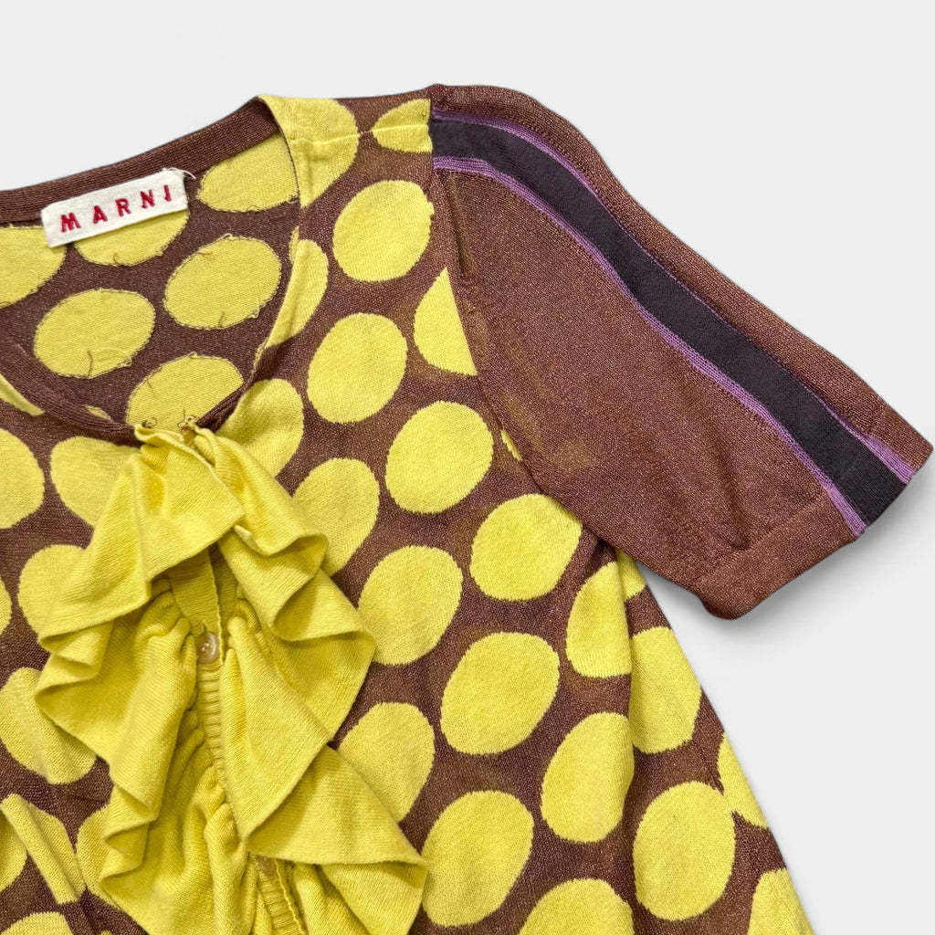 Marni Polka Dot Ruffled Short-Sleeve Knit Top