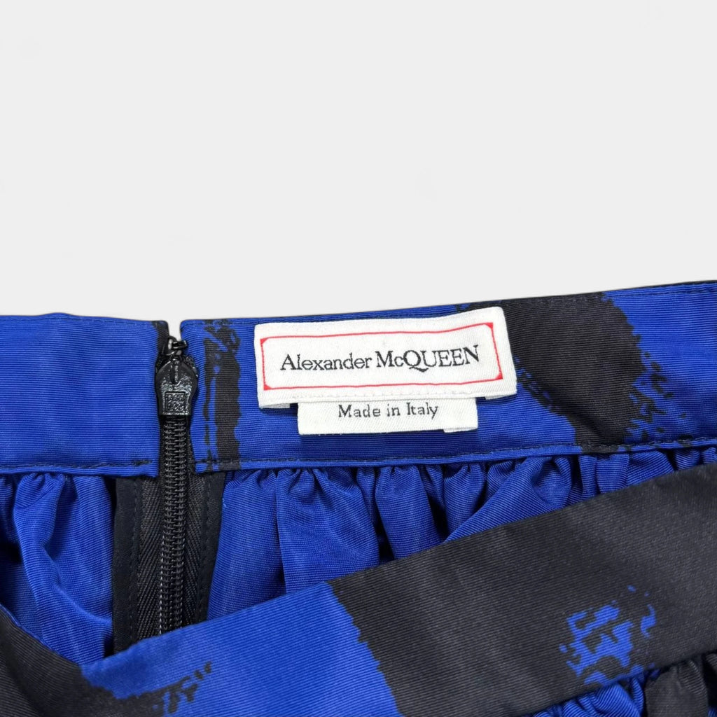 Alexander McQueen Blue & Black Graffiti Taffeta Midi Skirt