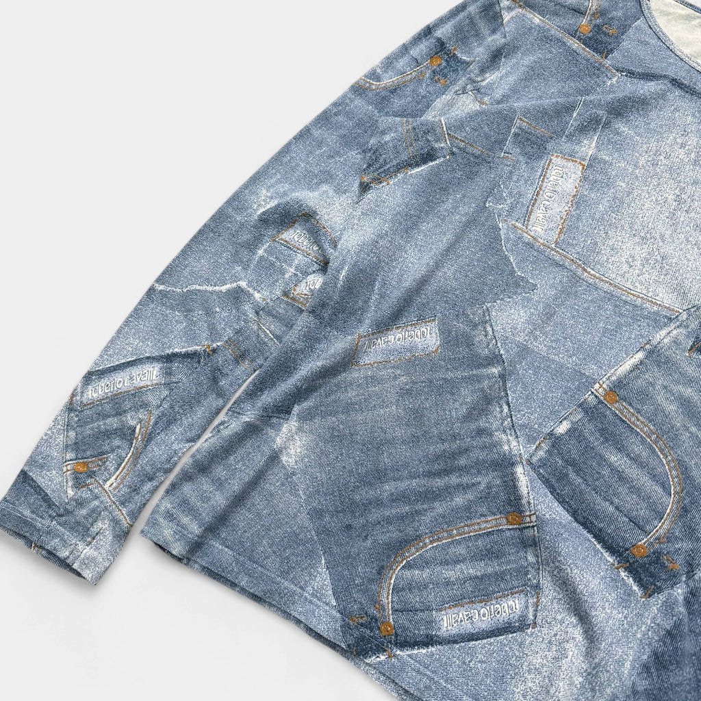 Roberto Cavalli Printed Denim Effect Long T-Shirt - detail 2