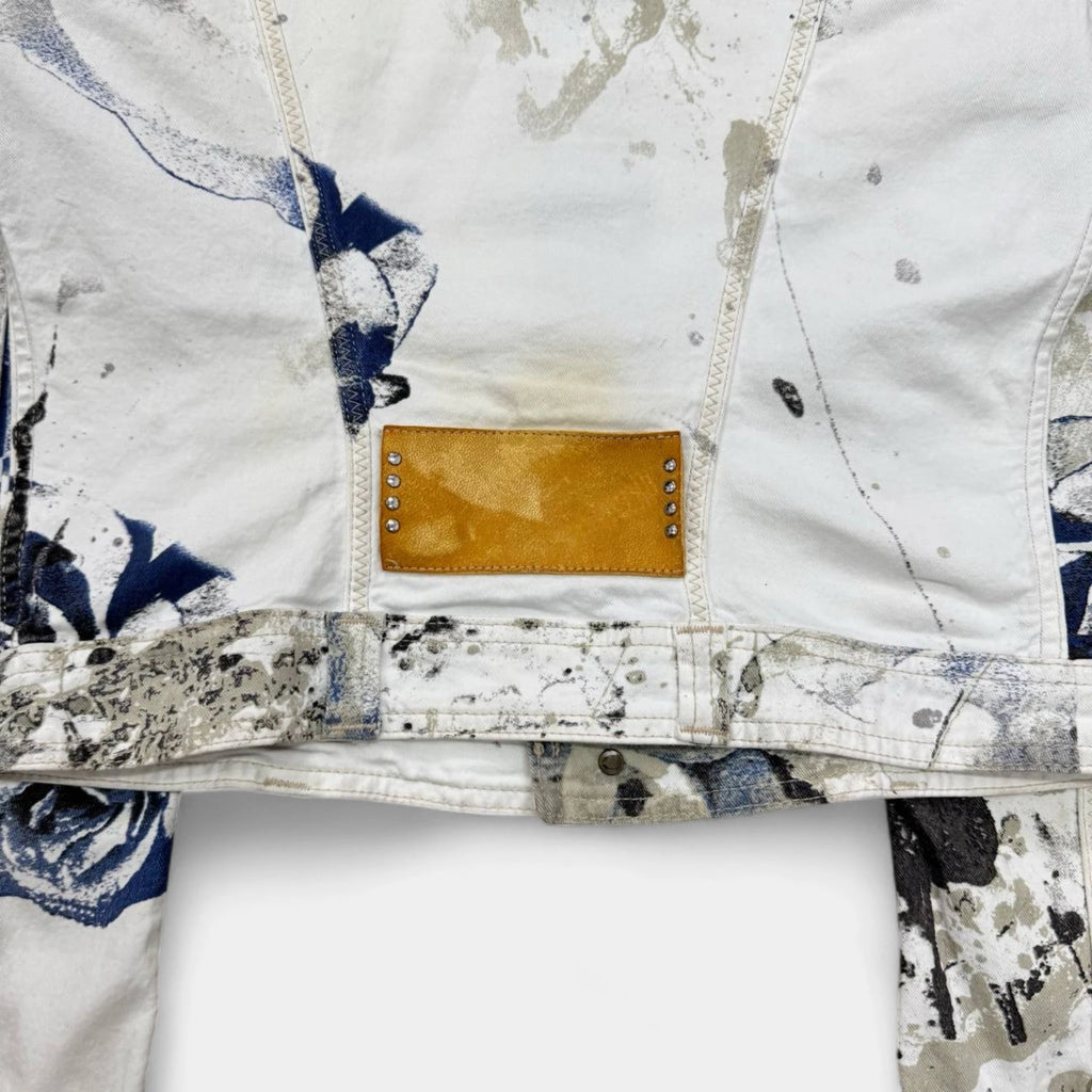 Just Cavalli 2000s Abstract Floral Denim Trucker Jacket