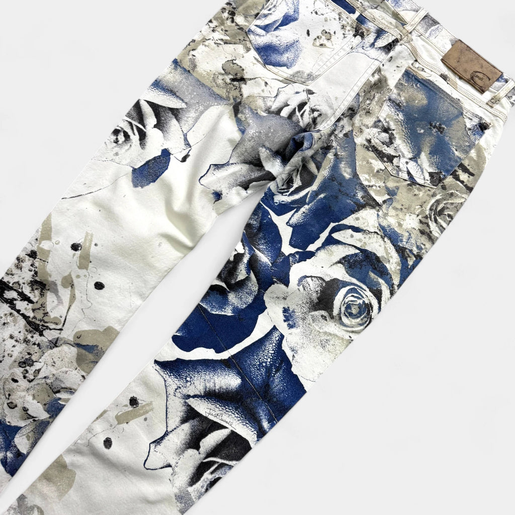 Just Cavalli Straight Leg Floral Print Beige Pants - detail 4