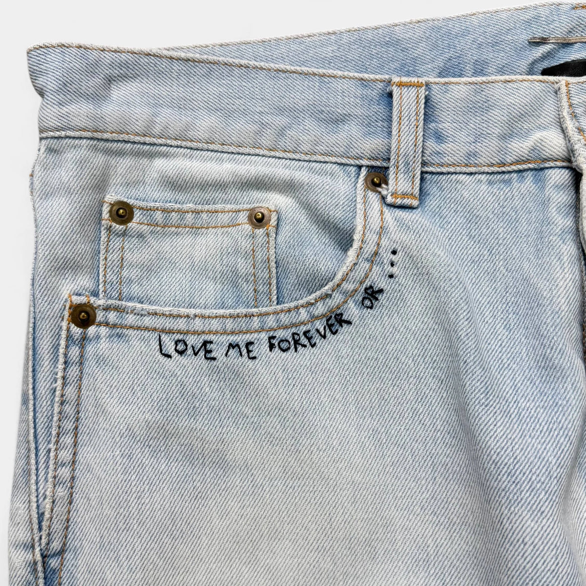 Saint Laurent "Love Me Forever Or..." Embroidered Denim Jeans