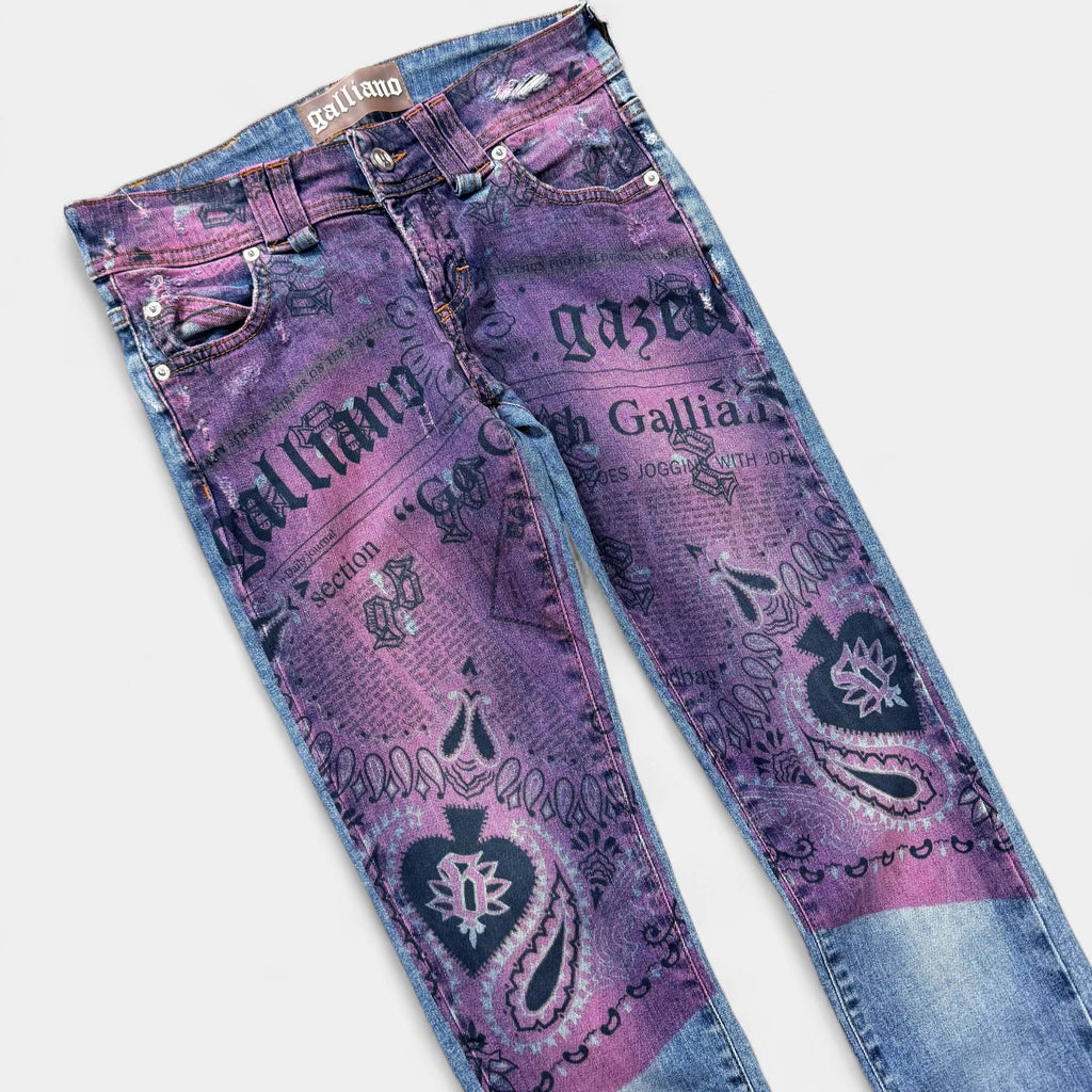 Galliano Newspaper Bandana Print Skinny Jeans