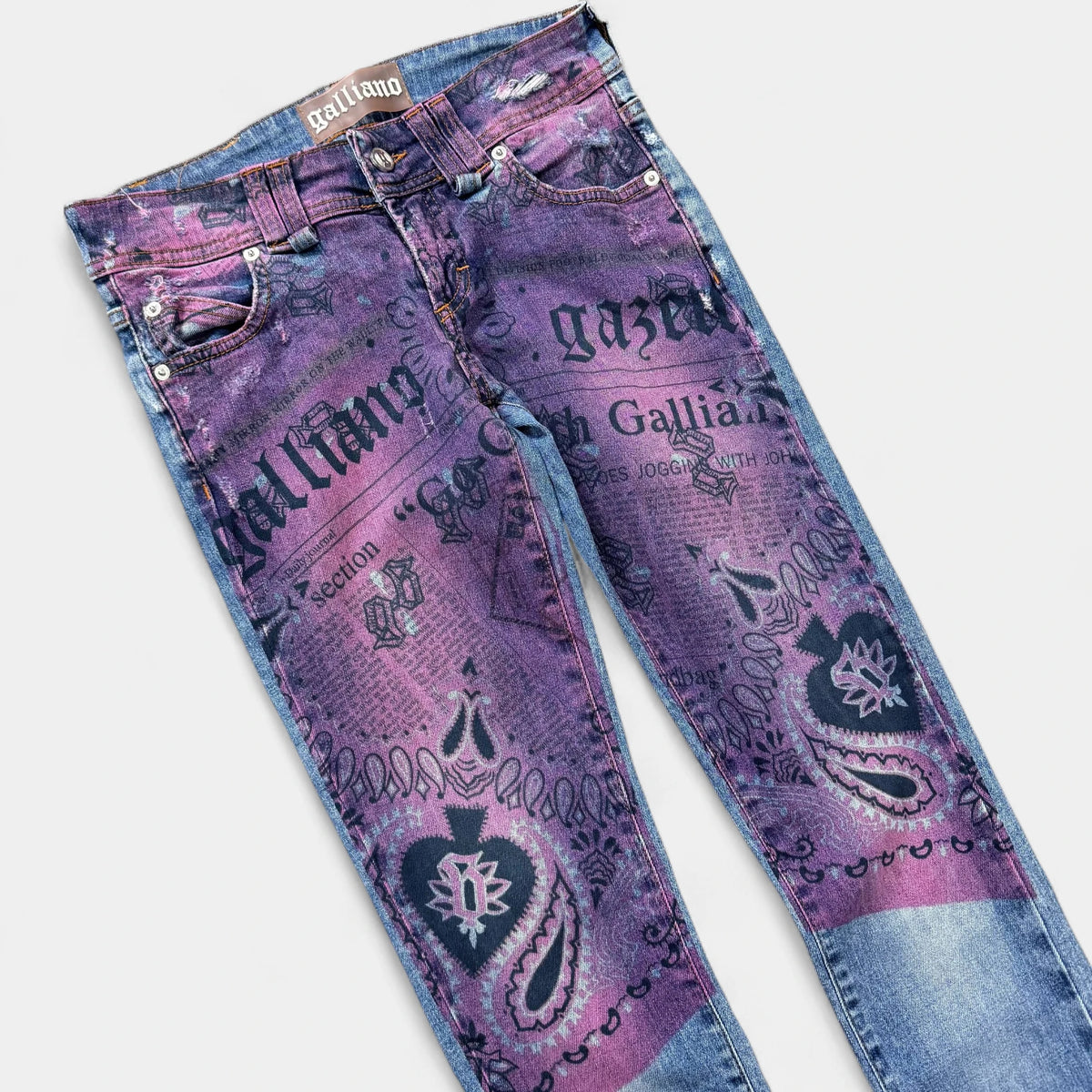 Galliano Newspaper Bandana Print Skinny Jeans