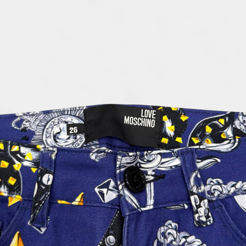 Love Moschino Chain & Handcuff Print Blue Slim Jeans