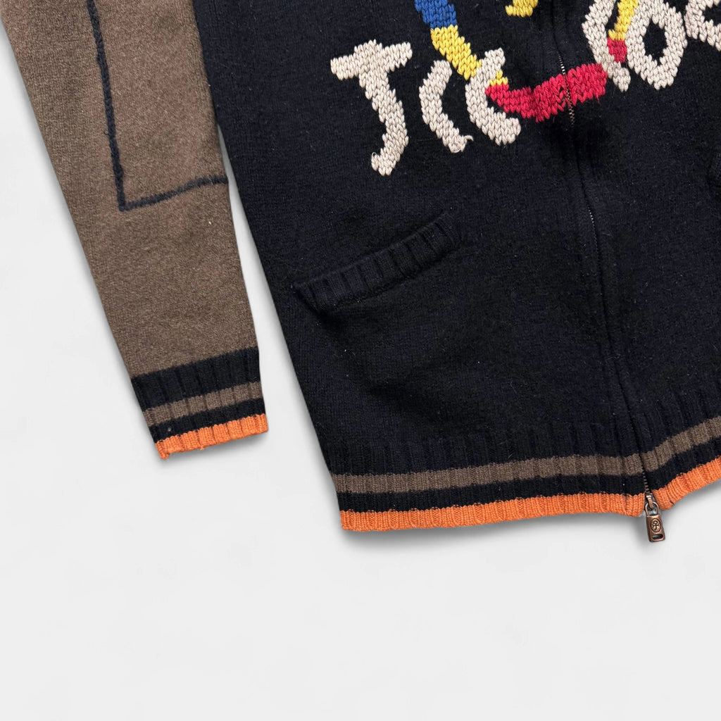 JC De Castelbajac 2000s African-Inspired Black Knit Zipper Cardigan - detail 1