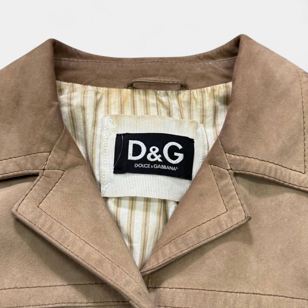 Dolce & Gabbana Beige Distressed Suede Cargo-Style Varsity Jacket - detail 4