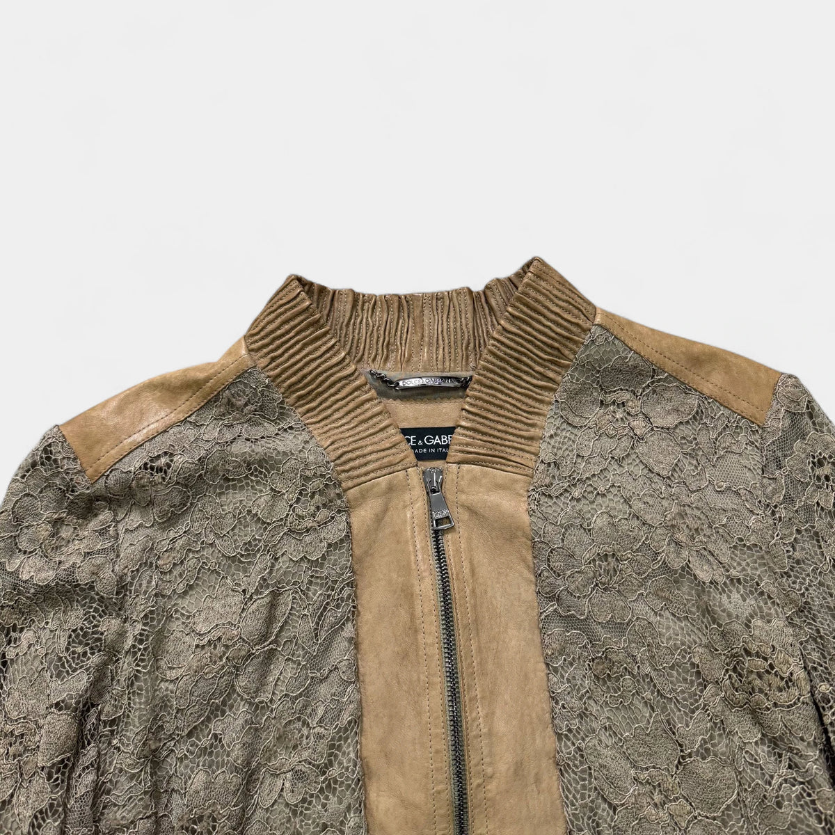 Dolce & Gabbana Floral Lace & Leather Trim Bomber Jacket