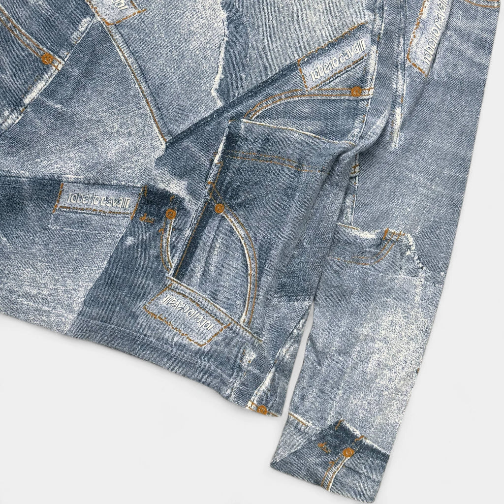 Roberto Cavalli Printed Denim Effect Long T-Shirt - detail 4