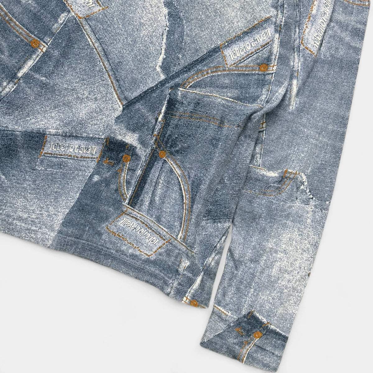 Roberto Cavalli Printed Denim Effect Long T-Shirt - detail 4