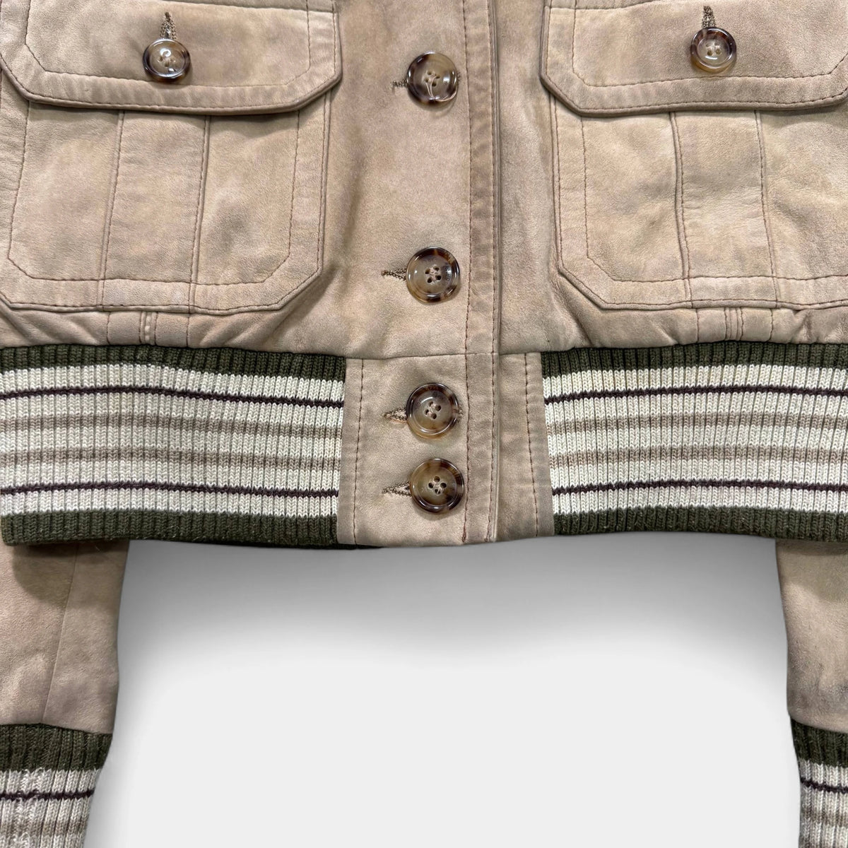Dolce & Gabbana Beige Distressed Suede Cargo-Style Varsity Jacket - detail 3