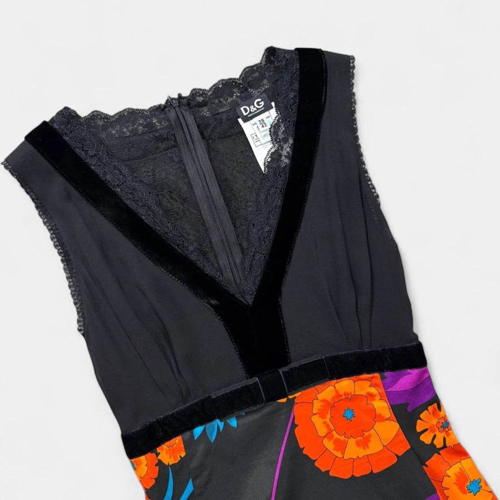 Dolce & Gabbana Floral Satin Lace-Trim Cocktail Dress