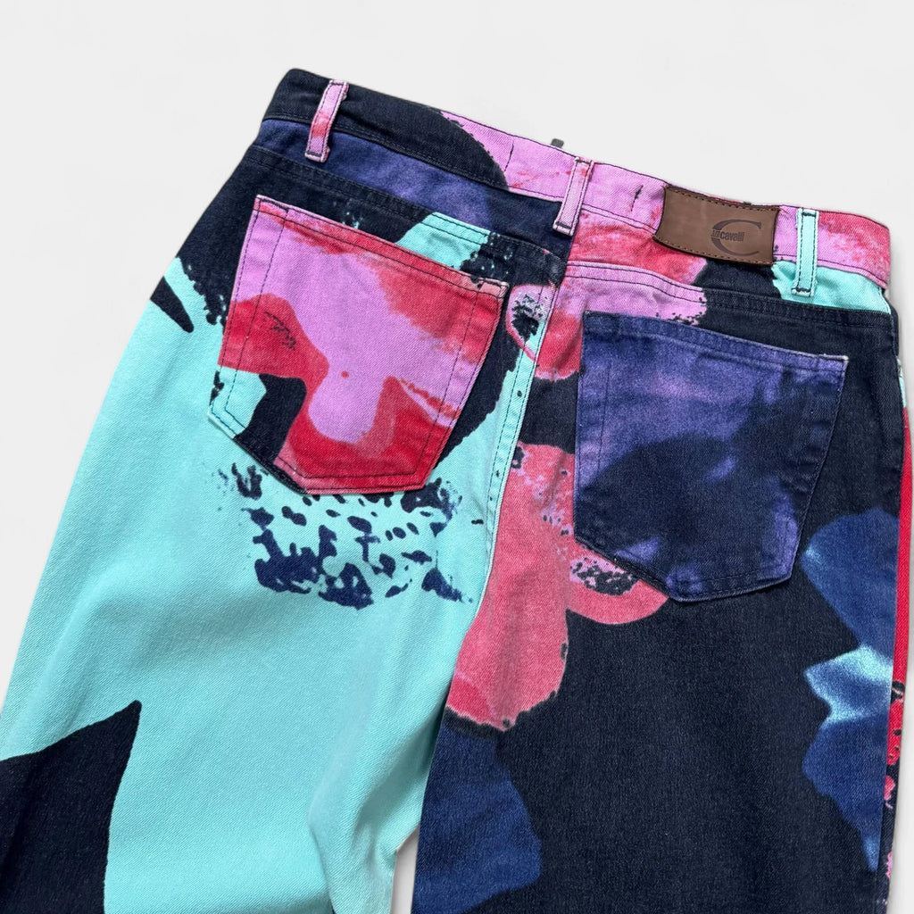 Just Cavalli 2000s Turquoise and Pink Floral Flared Pants - detail 4
