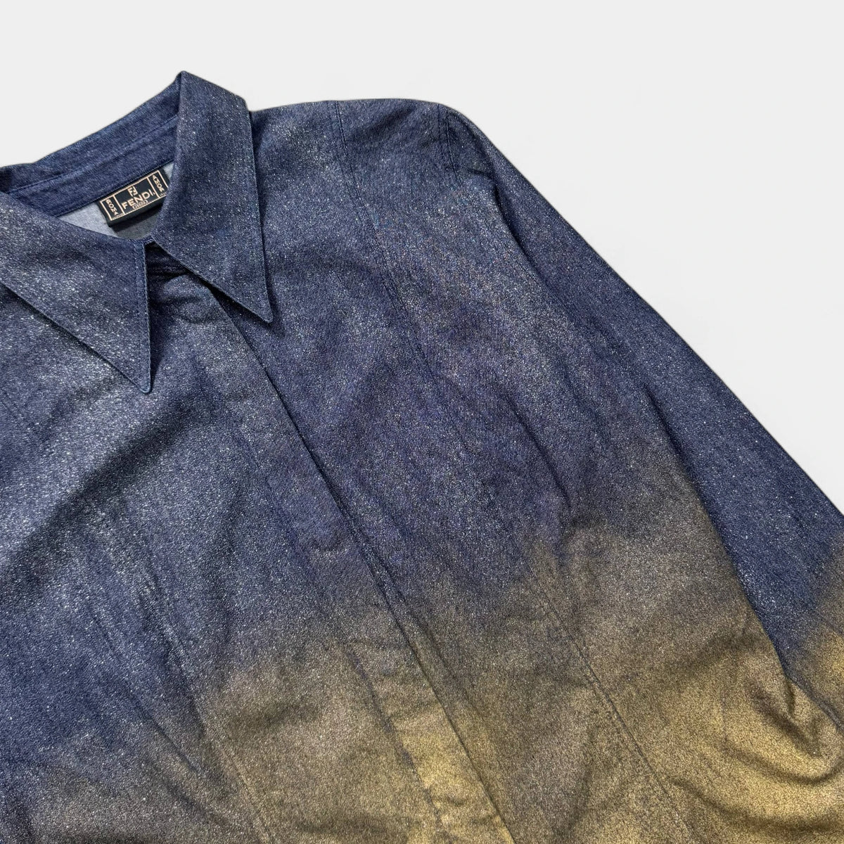 Fendi 90's Metallic Gold Gradient Denim Shirt by Karl Lagerfeld