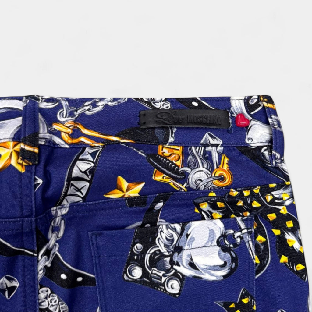 Love Moschino Chain & Handcuff Print Blue Slim Jeans