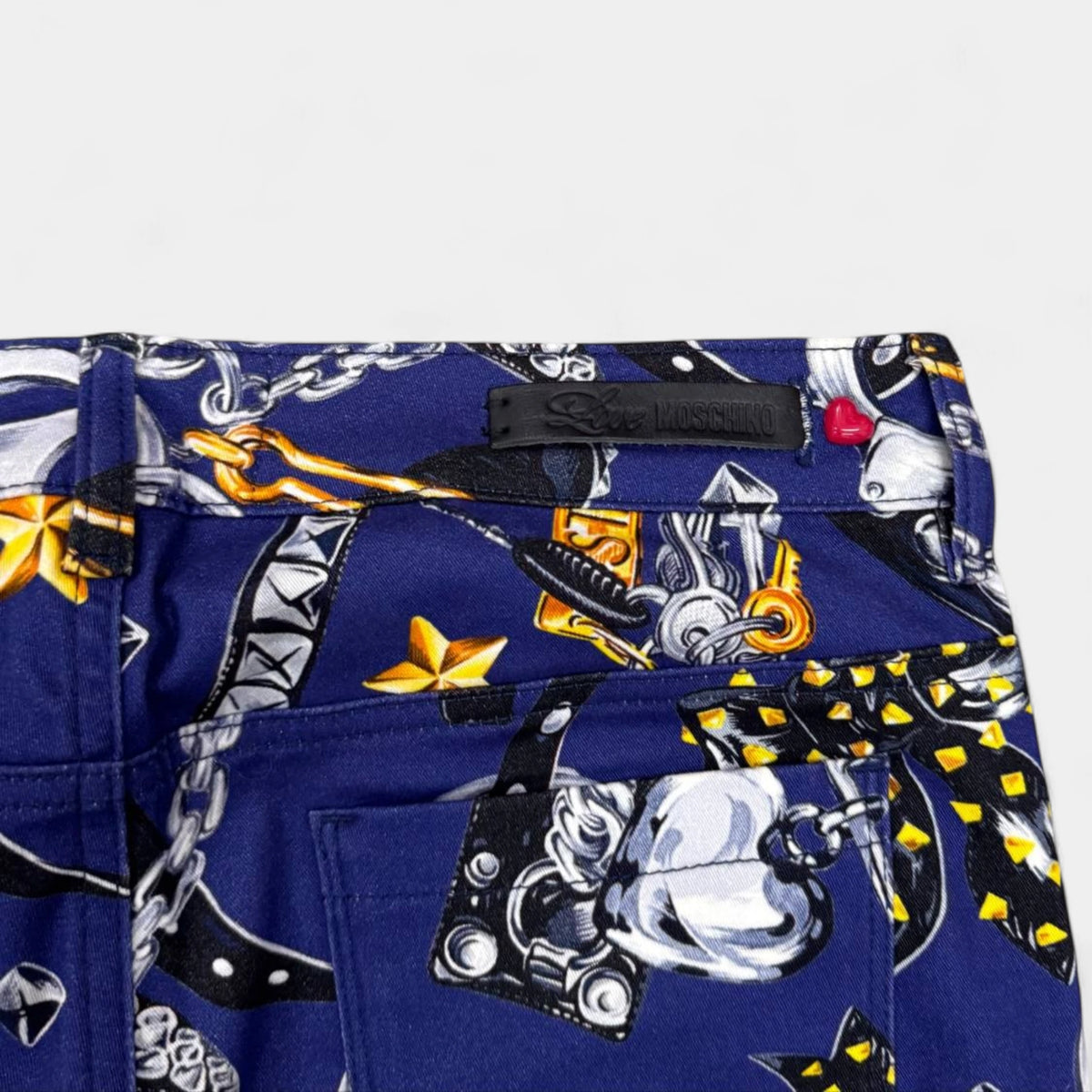 Love Moschino Chain & Handcuff Print Blue Slim Jeans