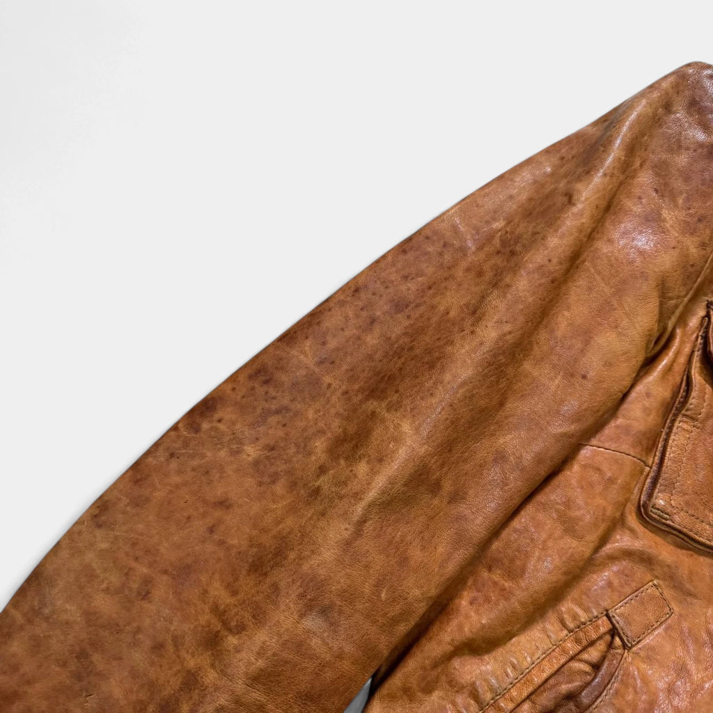 Dolce & Gabbana Early 2000s Distressed Brown Leather Multi-Pocket Bomber Jacket