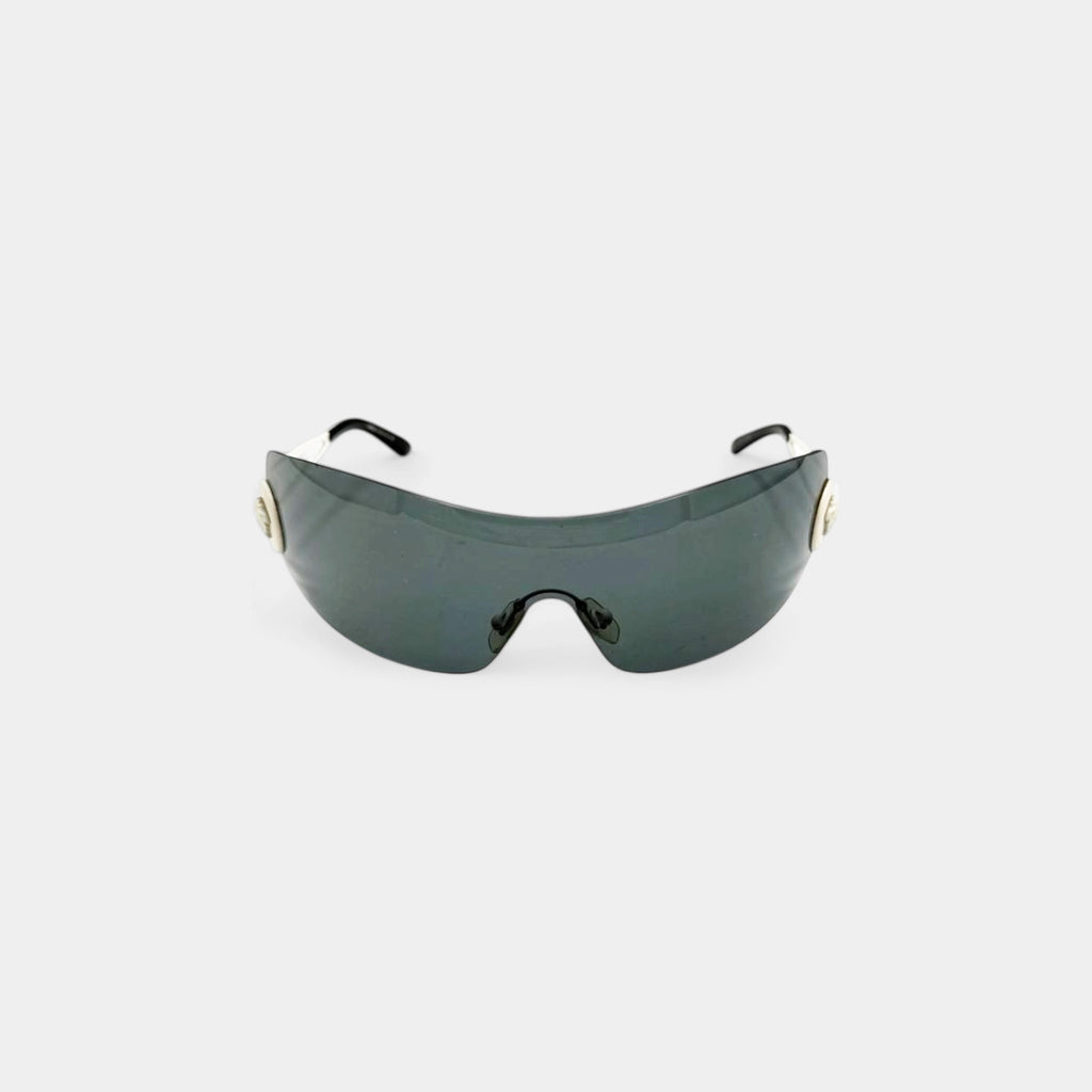 Versace 2000's White Medusa Shield Sunglasses