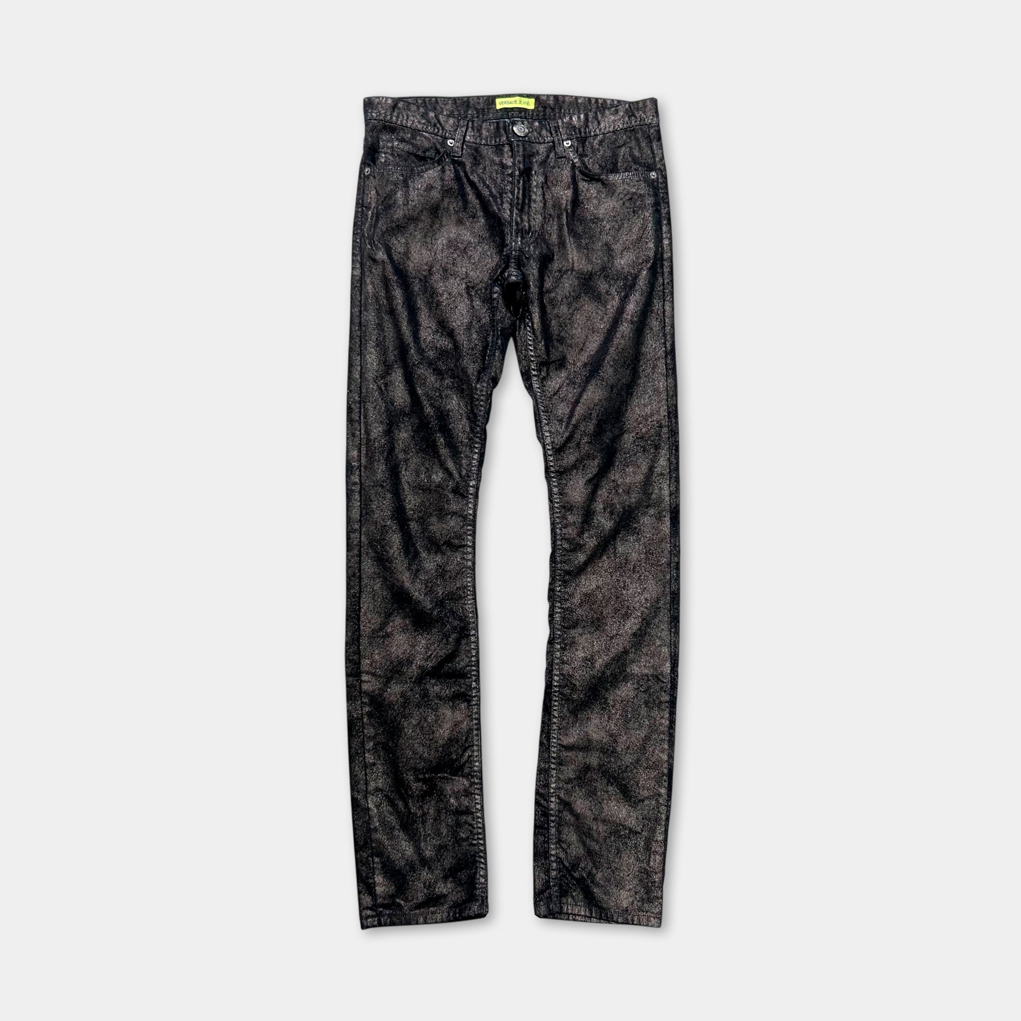 Versace Jeans Skinny Metallic Black Suede Pants