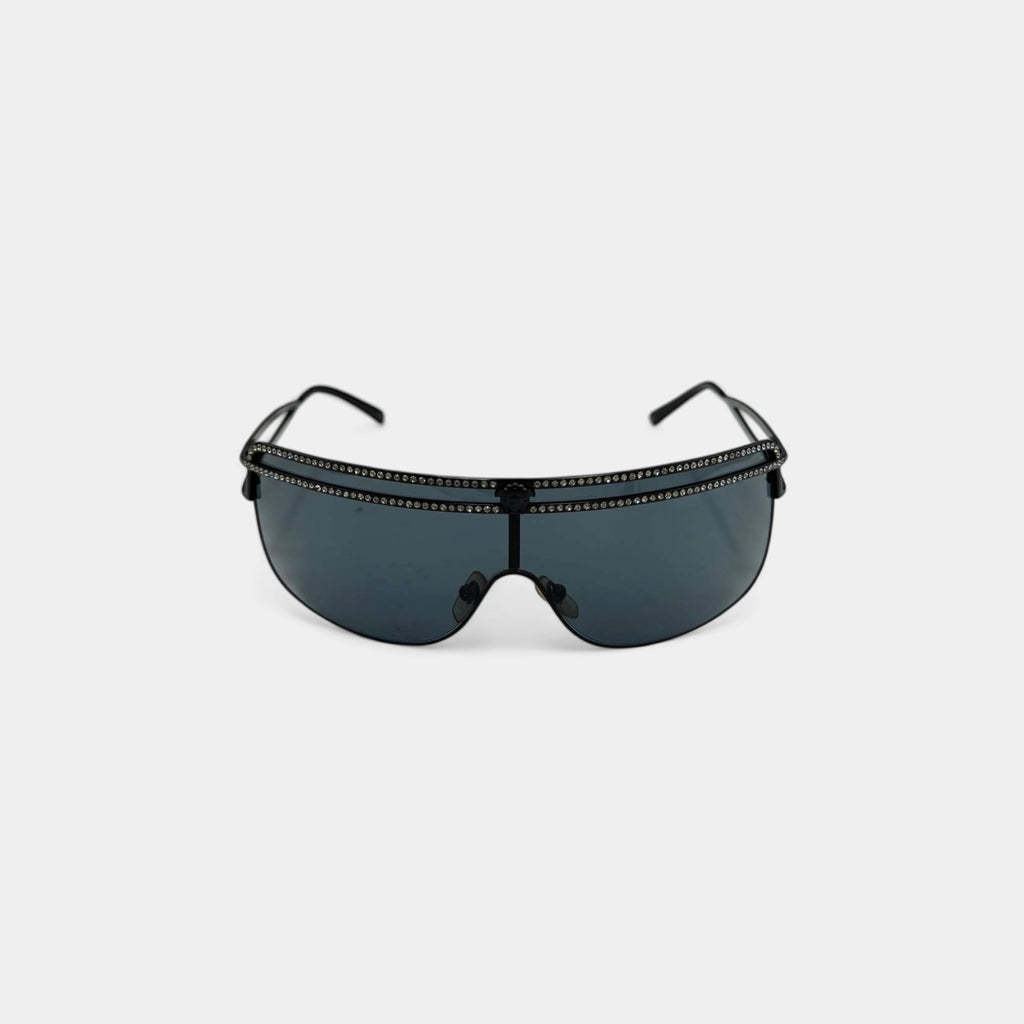 Versace 2000s Medusa Rhinestone Shield Sunglasses