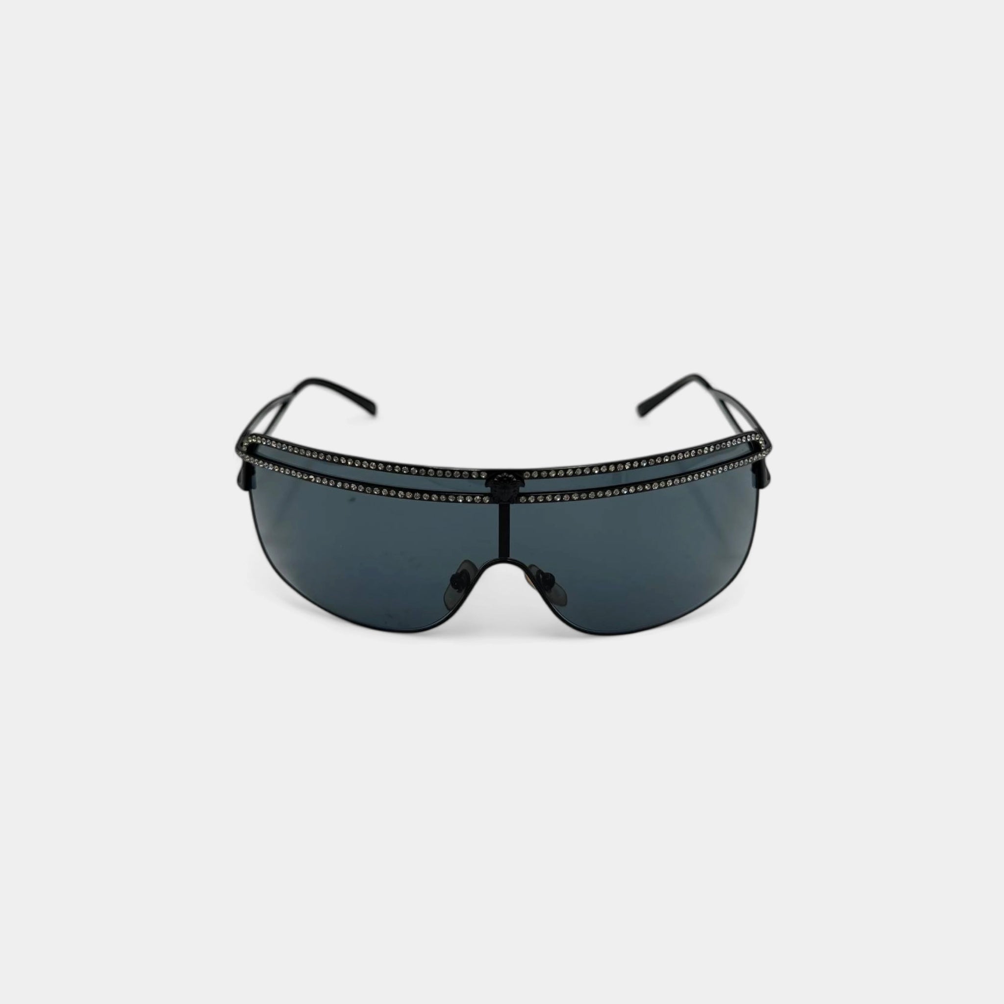 Versace 2000s Medusa Rhinestone Shield Sunglasses