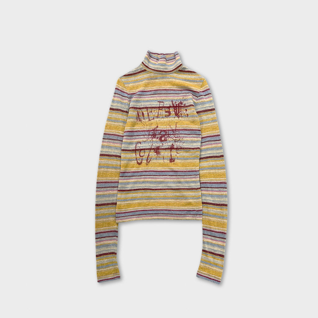Versace 1990s Glitter Effect Striped Long Sleeve Turtleneck