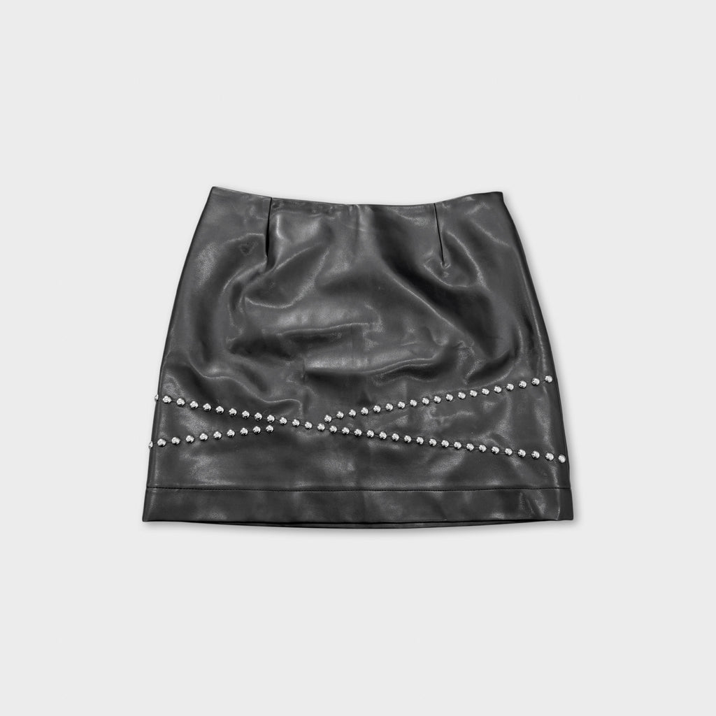 Versace Studded Black V-Leather Mini Skirt