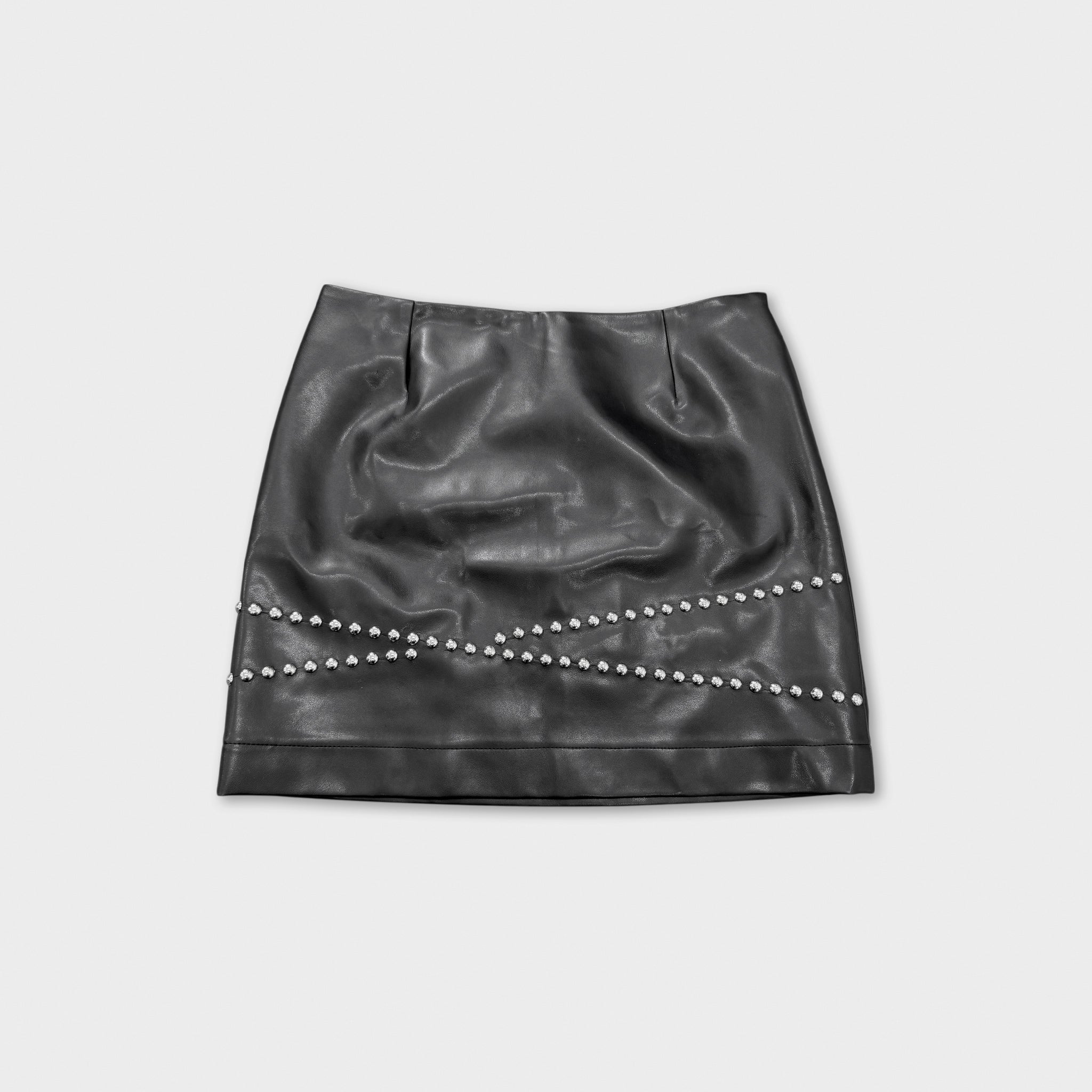 Versace Studded Black V-Leather Mini Skirt