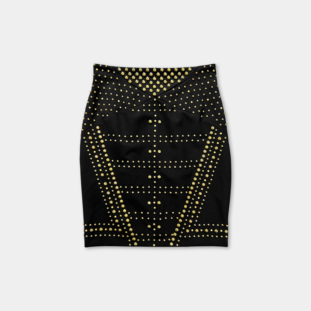 Versace Black Gold-Studded Bodycon Mini Skirt