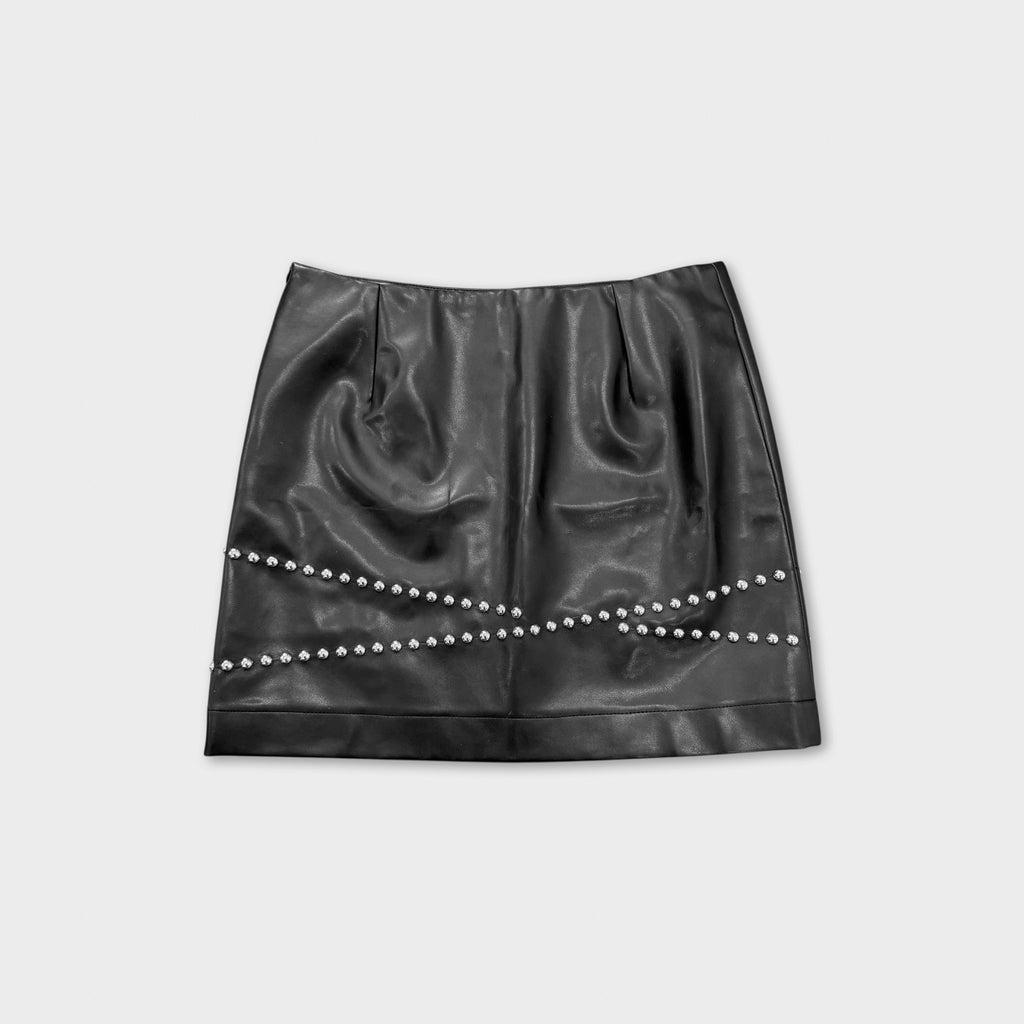 Versace Studded Black V-Leather Mini Skirt