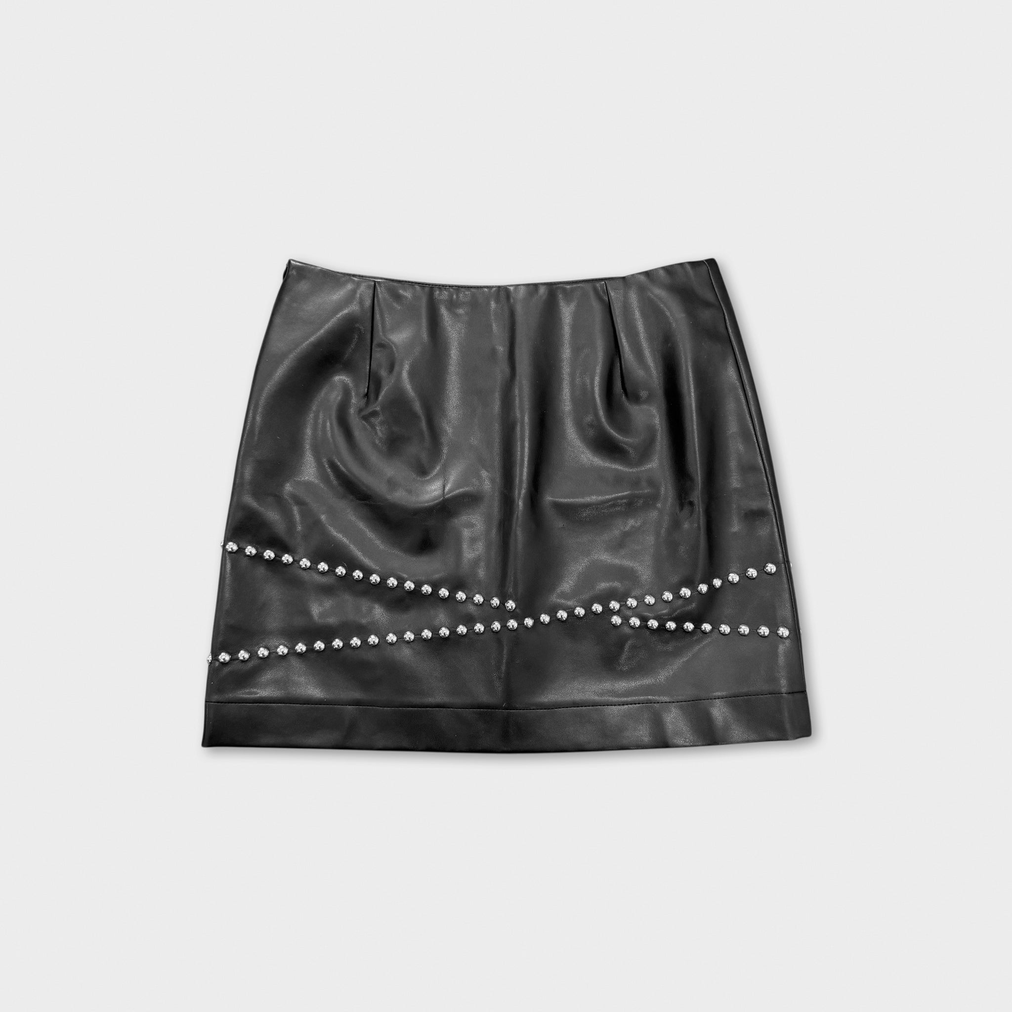 Versace Studded Black V-Leather Mini Skirt