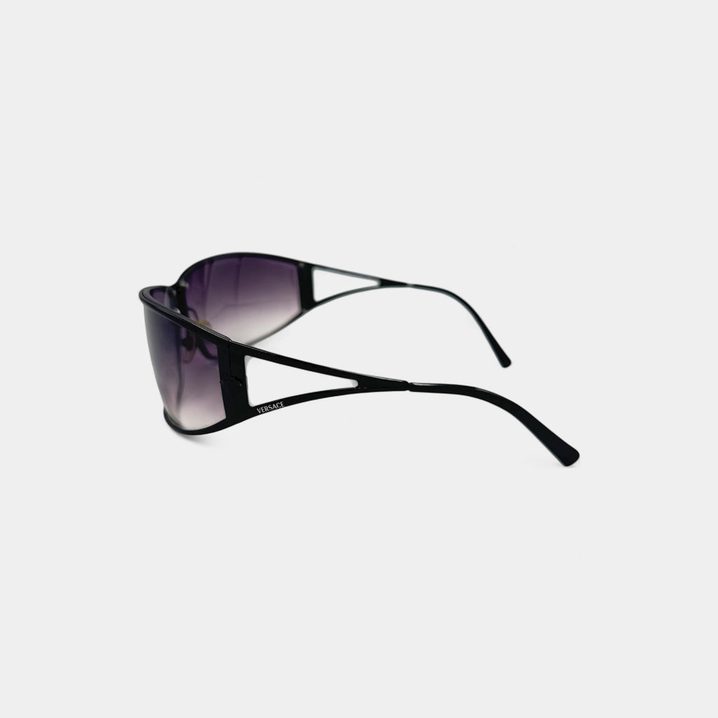 Versace 2000s Black Cutout Split-Temple Shield Sunglasses