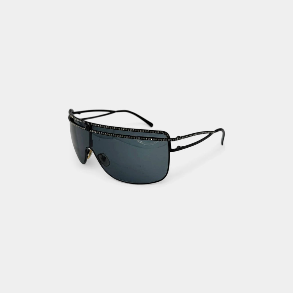 Versace 2000s Medusa Rhinestone Shield Sunglasses