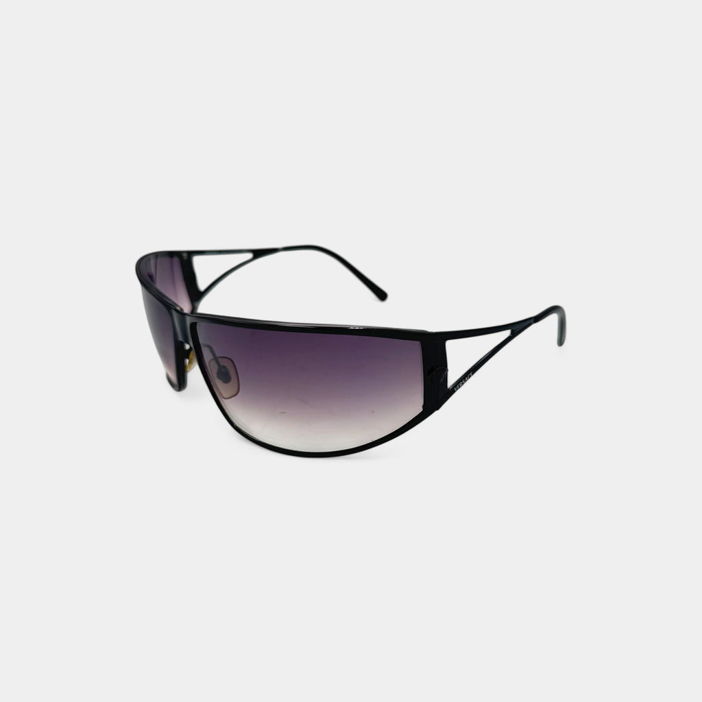 Versace 2000s Black Cutout Split-Temple Shield Sunglasses